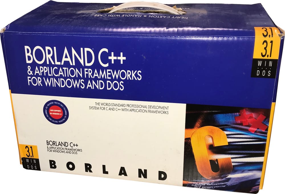 Vintage Borland C++ compiler box for Windows and DOS.